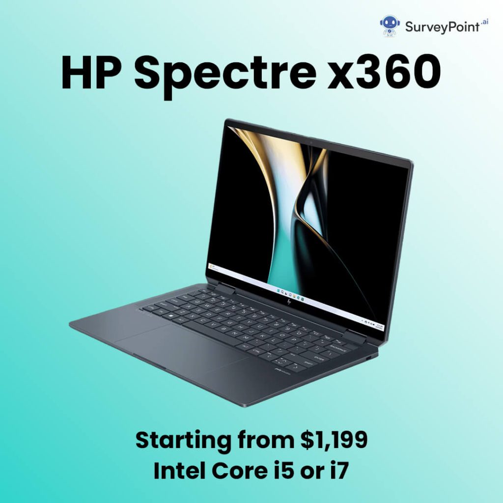 Sleek HP Spectre x360 laptop with 360-degree hinge for versatile use.