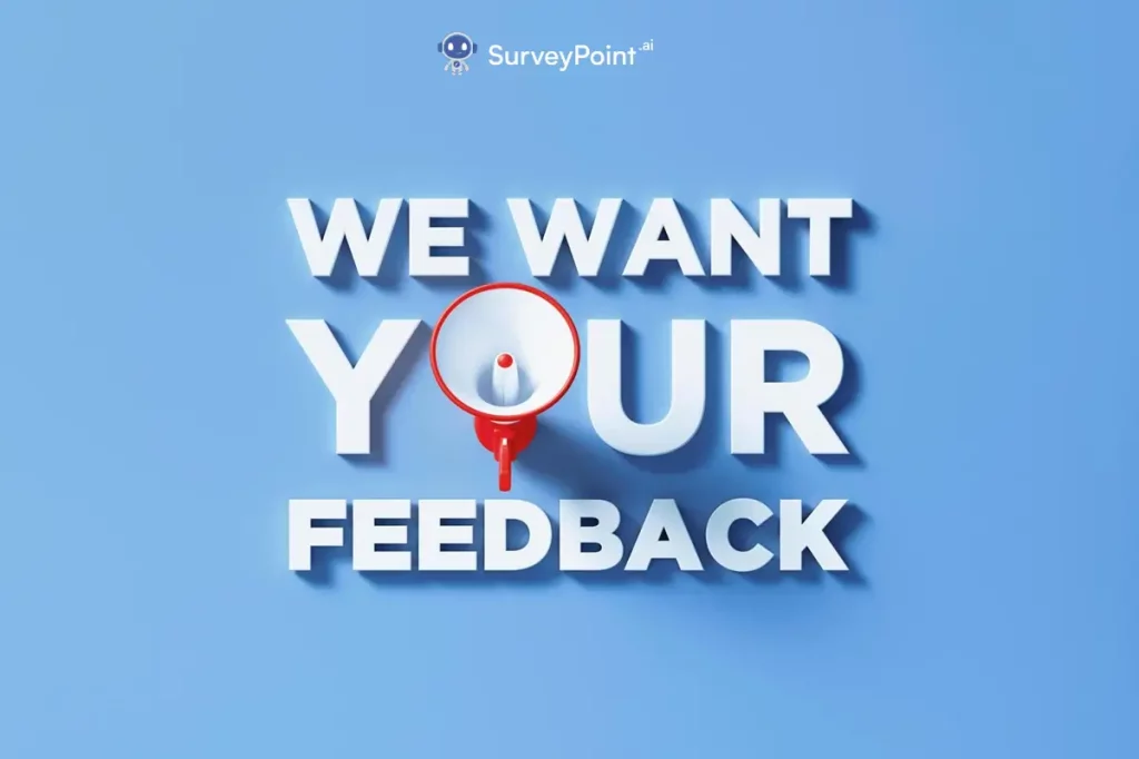 3D illustration of a concept representing 'we want your feedback'. It showcases a feedback questionnaire.