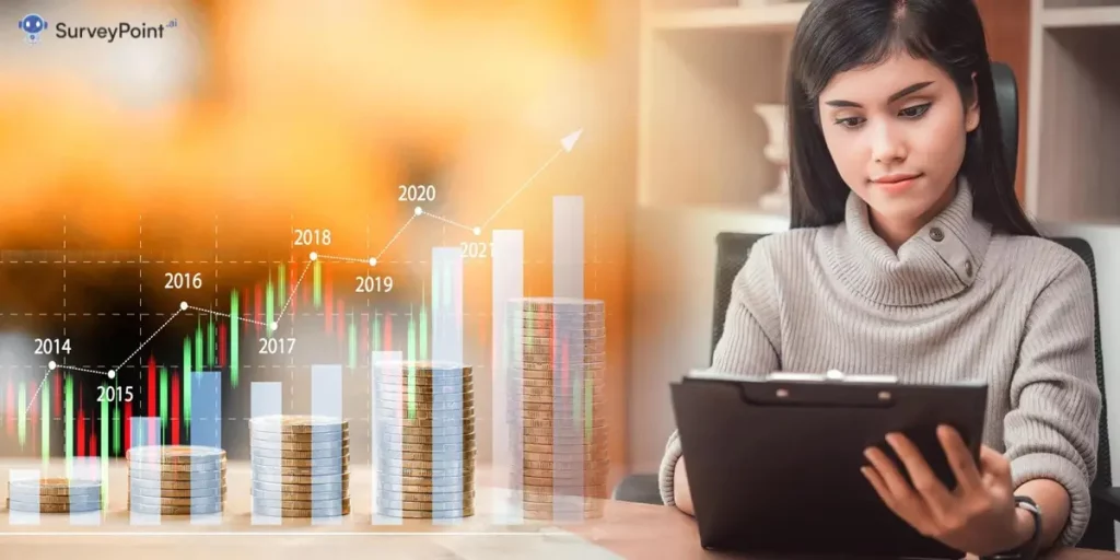 Woman studying stock prices on tablet, part of Data Analyst Goals Examples.