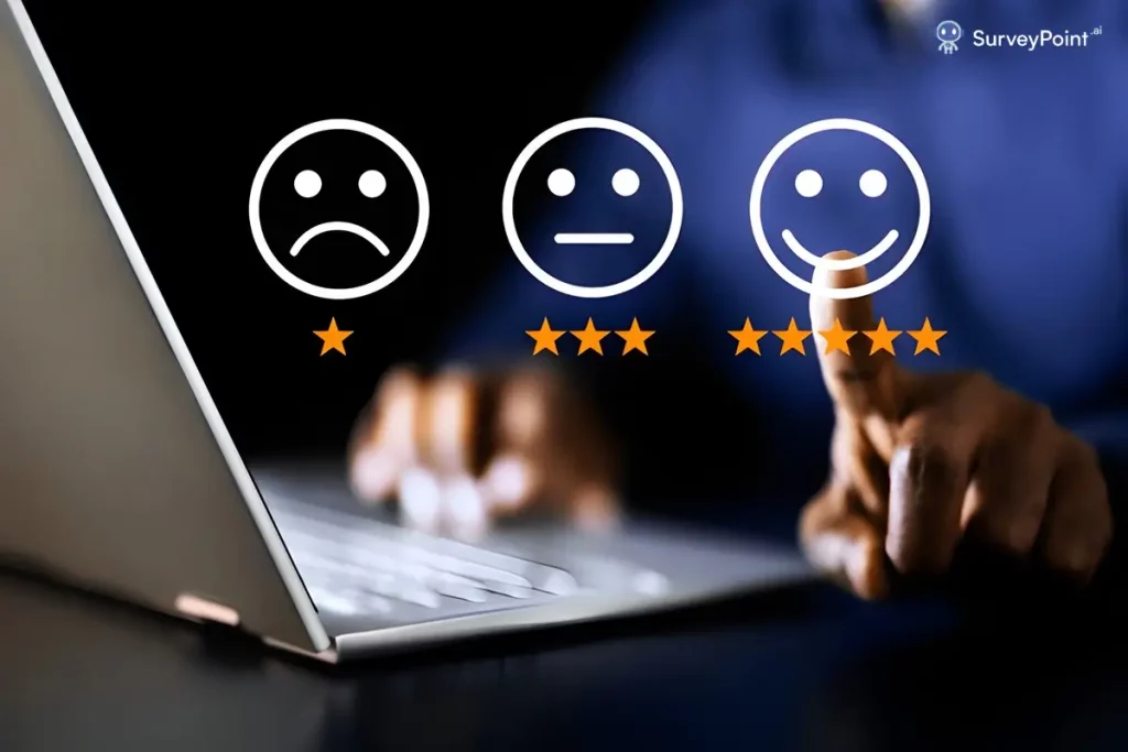 Person using laptop with five stars, representing high rating, for Surveys On The Go Codes.