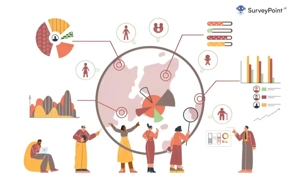 People gather around a globe adorned with various icons, symbolizing insights from the Culture Index Survey.