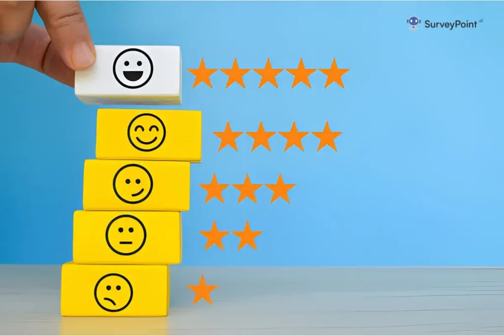 A person holds a stack of wooden blocks featuring smiley faces, symbolizing positive feedback in an Internal Communications Survey.