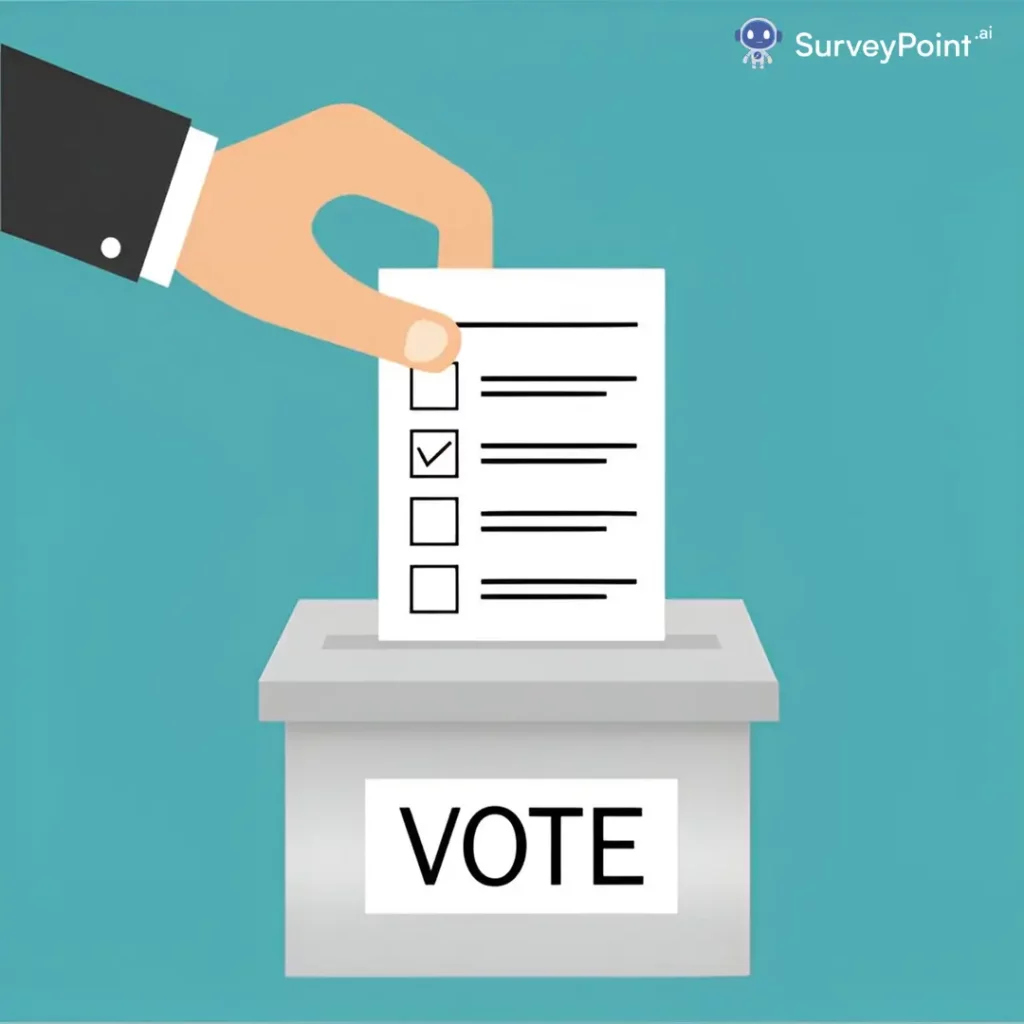 A guide on voting procedures for the 2020 election, featuring key political survey questions for informed decision-making.