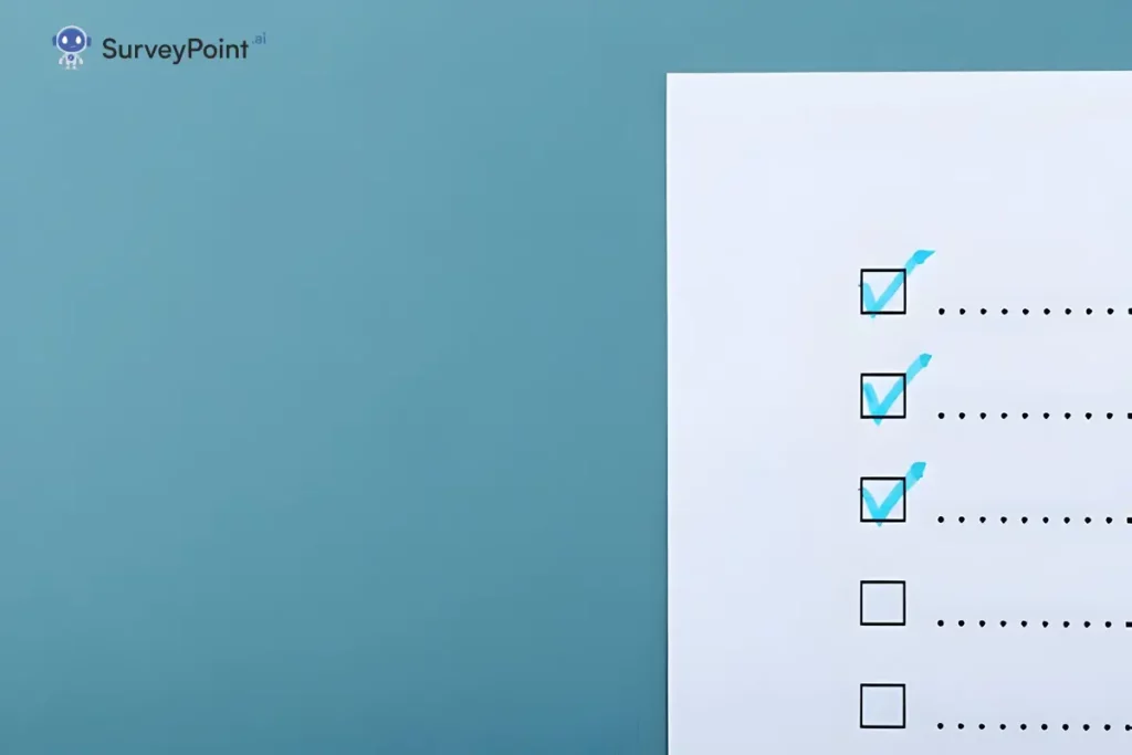 A checklist on paper displayed against a blue background, representing the Glint Survey process and organization.
