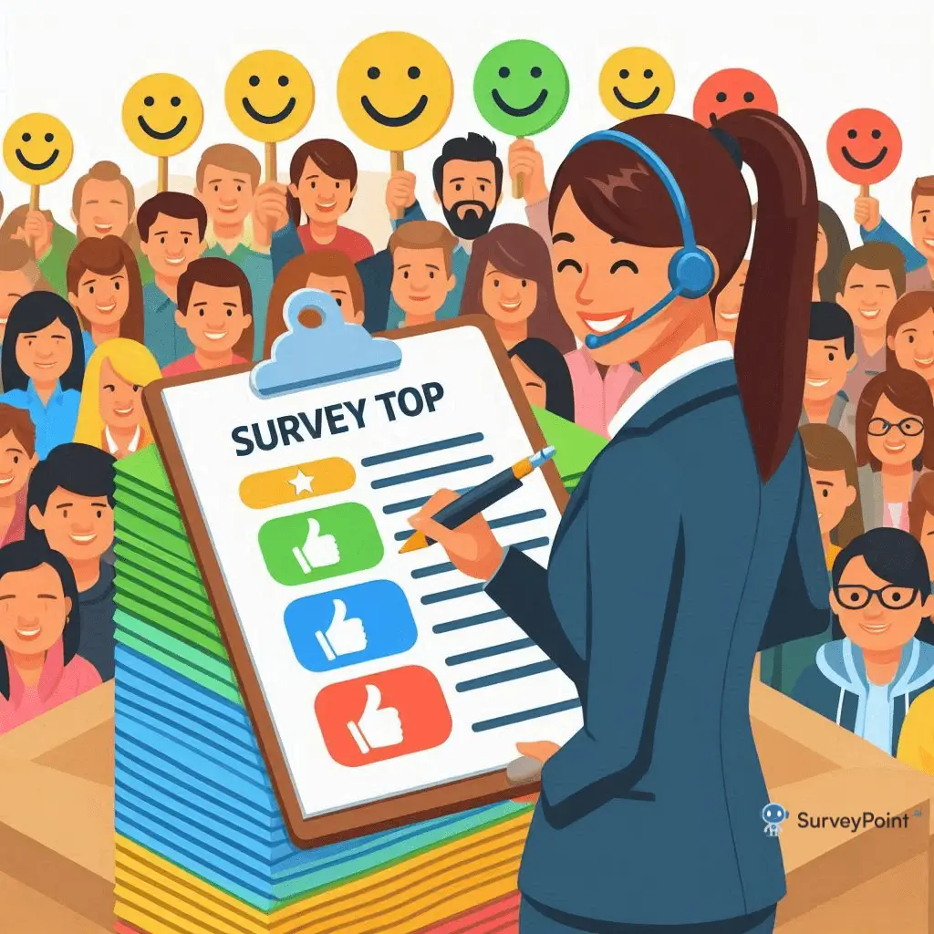 Survey results displayed in a box featuring smiling faces, highlighting positive Customer Satisfaction Survey Questions.