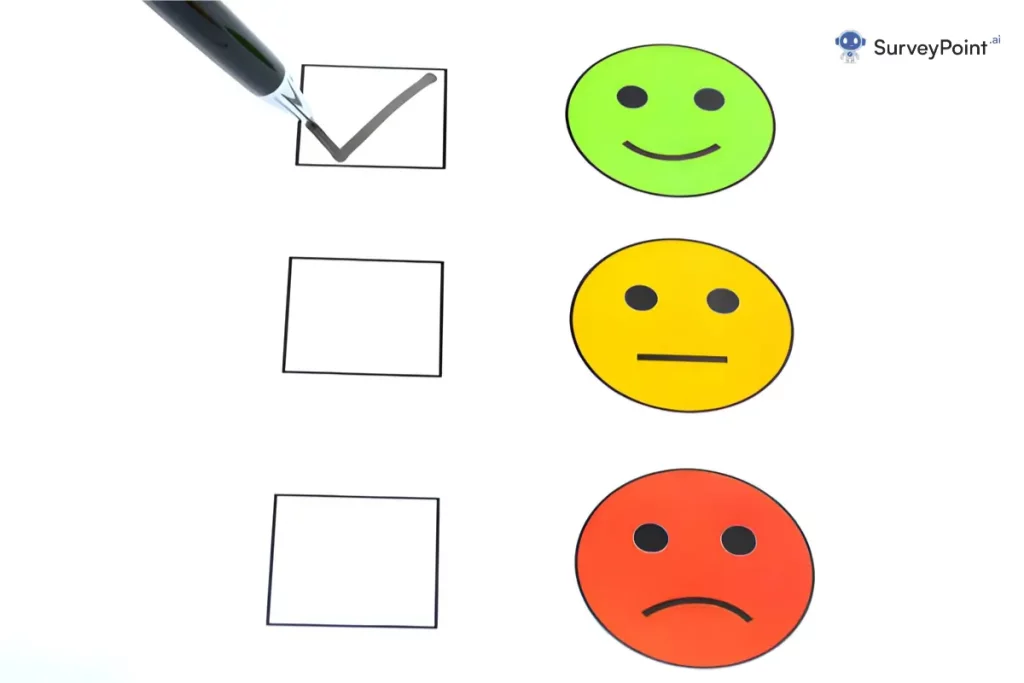 A person happily marks a check on a paper featuring a smiley face, symbolizing satisfaction in Voice Surveys.